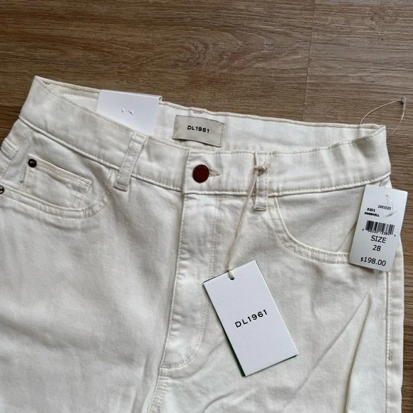 🤍NWT DL1961 Hepburn Wide Leg High Rise Vintage White Jeans